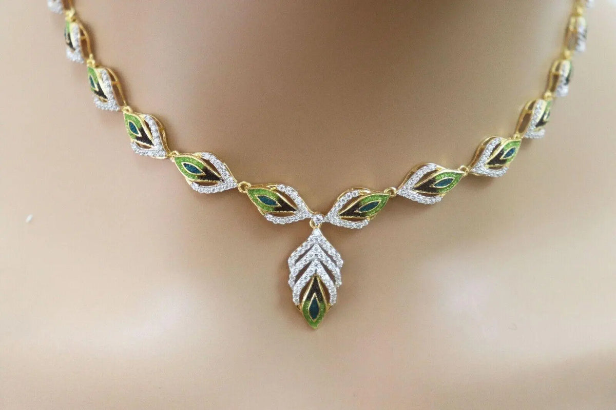 22ct Yellow Gold Ladies Feather Design Necklace & Earrings Set 