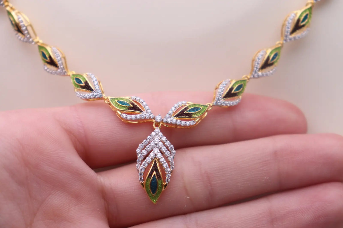 22ct Yellow Gold Ladies Feather Design Necklace & Earrings Set 