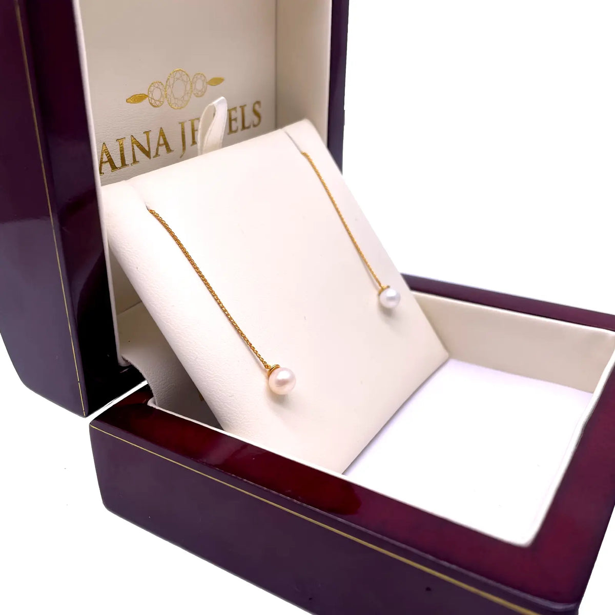 22ct Yellow Gold One Pearl Drop Earrings 3.4'' Inches 