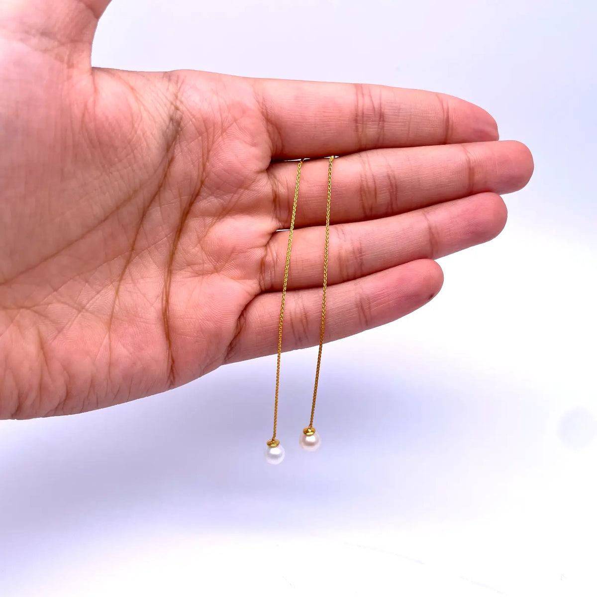 22ct Yellow Gold One Pearl Drop Earrings 3.4'' Inches 
