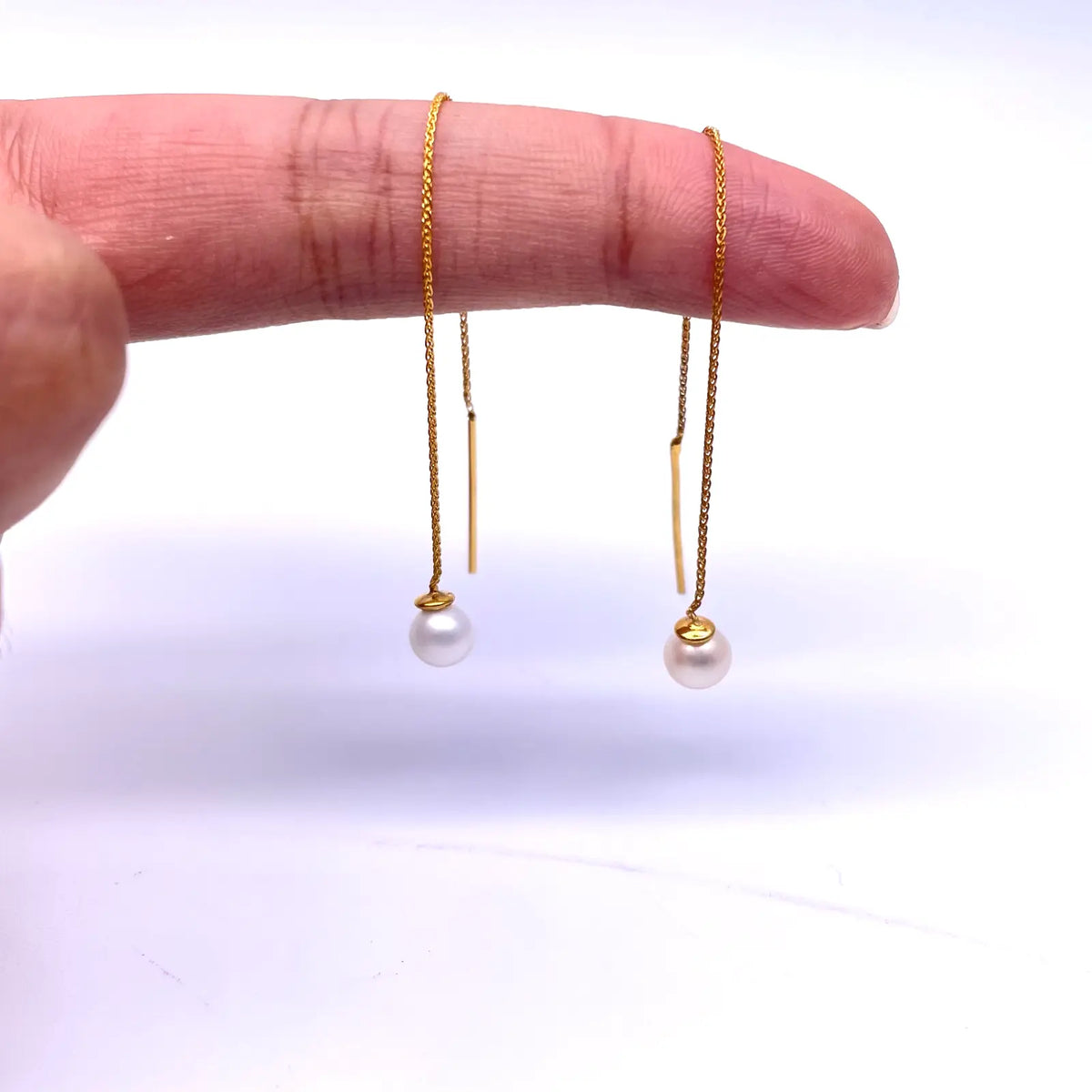 22ct Yellow Gold One Pearl Drop Earrings 3.4'' Inches 