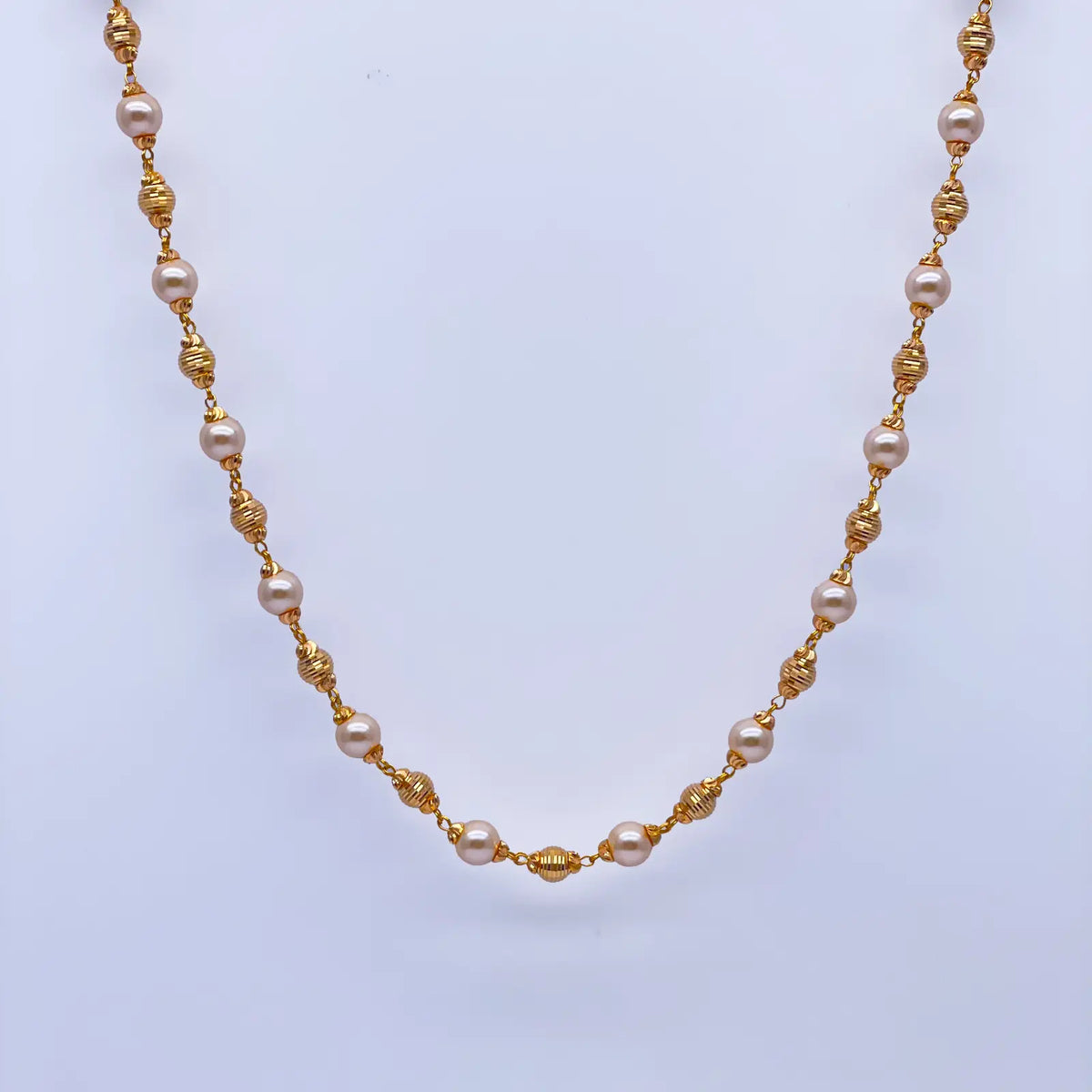 22ct Yellow Gold Pearls & Beaded Diamond Cut Ball Necklace/Earrings Set 