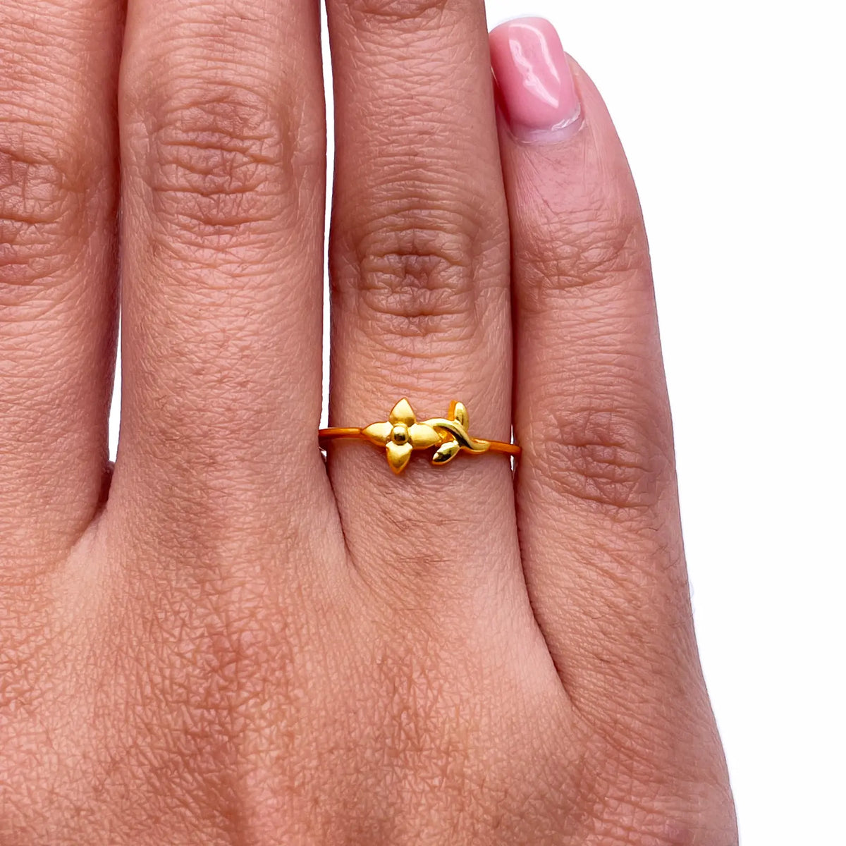 22ct Yellow Gold Polished & Matt Double Flower Minimalist Ring 