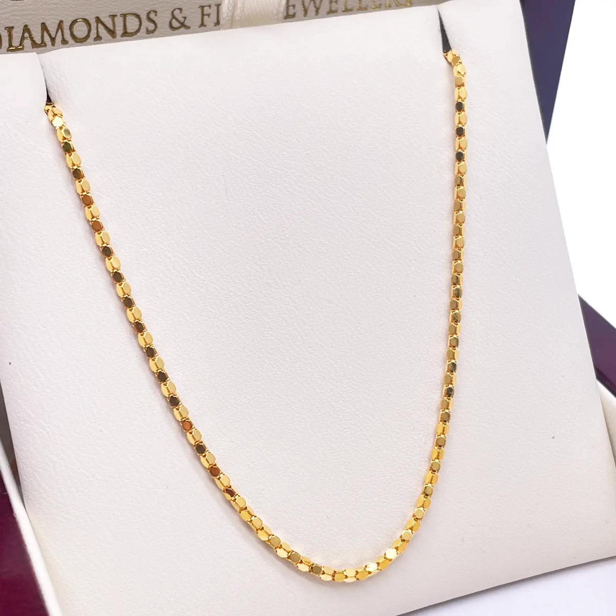 22ct Yellow Gold Shiny Hexagonal Linked High Polished Chain Necklace 16''inches 