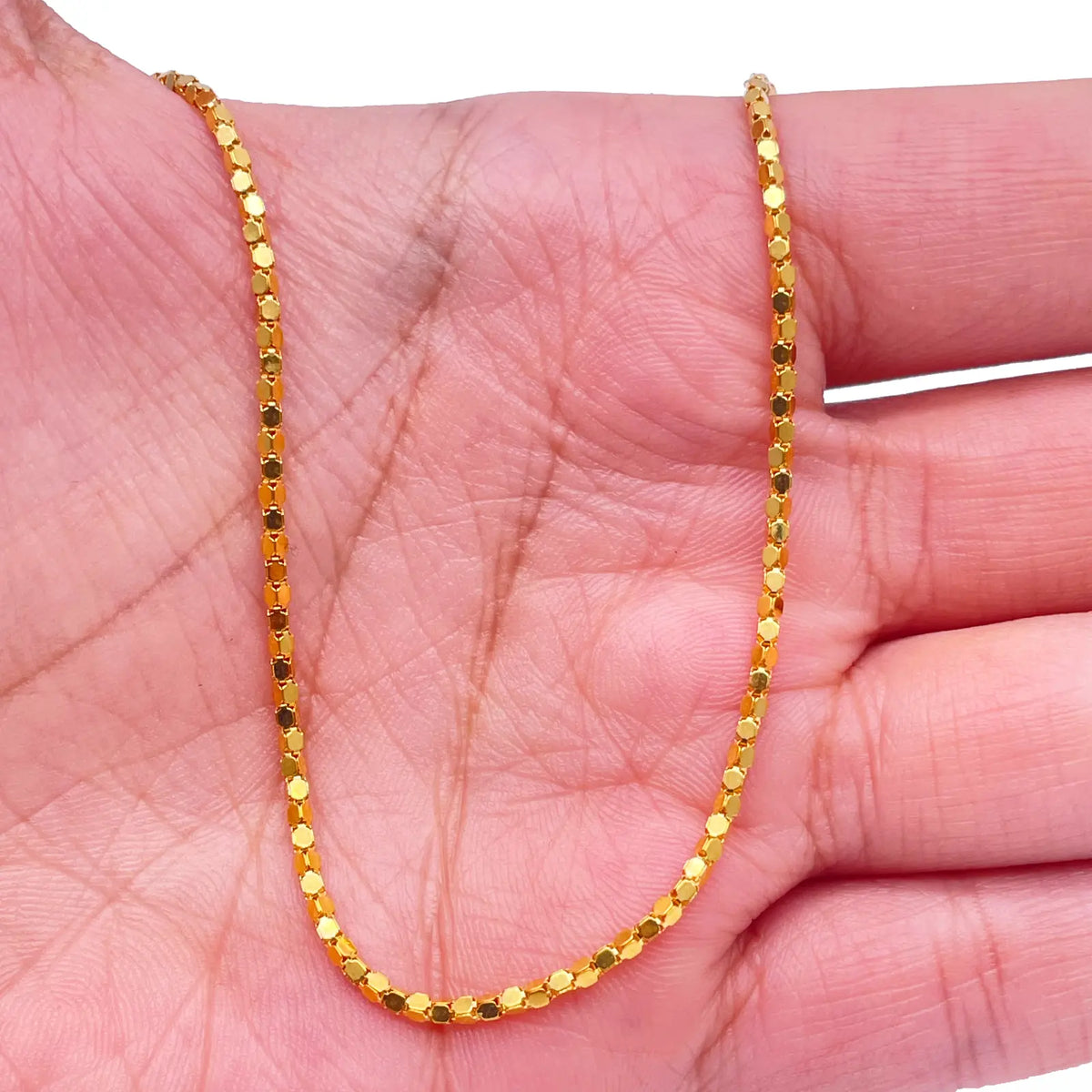 22ct Yellow Gold Shiny Hexagonal Linked High Polished Chain Necklace 16''inches 