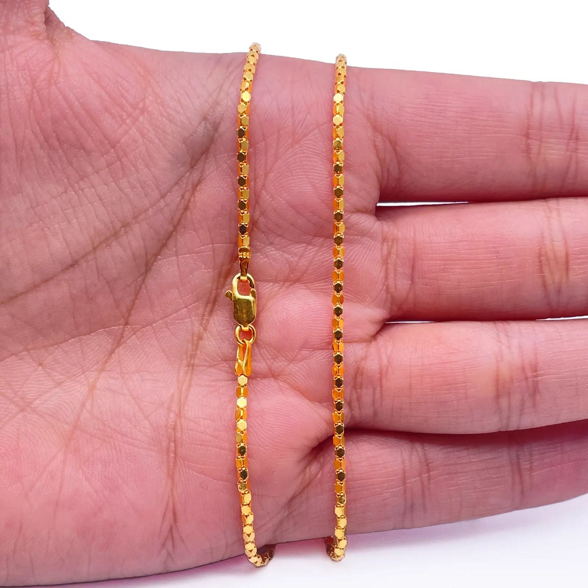 22ct Yellow Gold Shiny Hexagonal Linked High Polished Chain Necklace 16''inches 