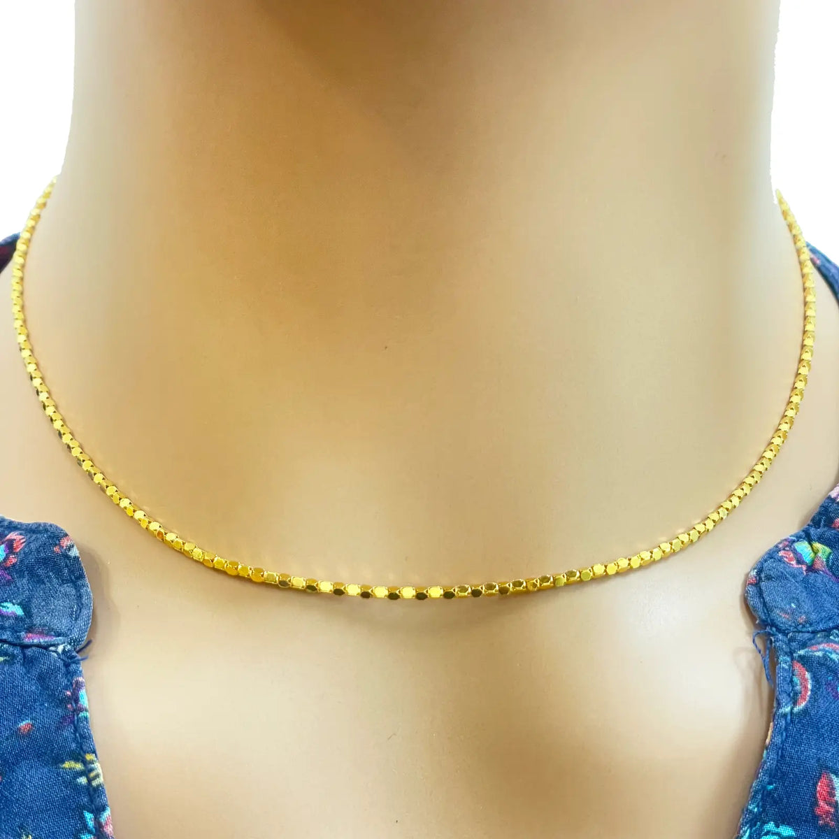 22ct Yellow Gold Shiny Hexagonal Linked High Polished Chain Necklace 16''inches 