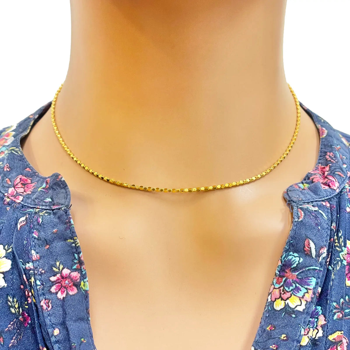 22ct Yellow Gold Shiny Hexagonal Linked High Polished Chain Necklace 16''inches 