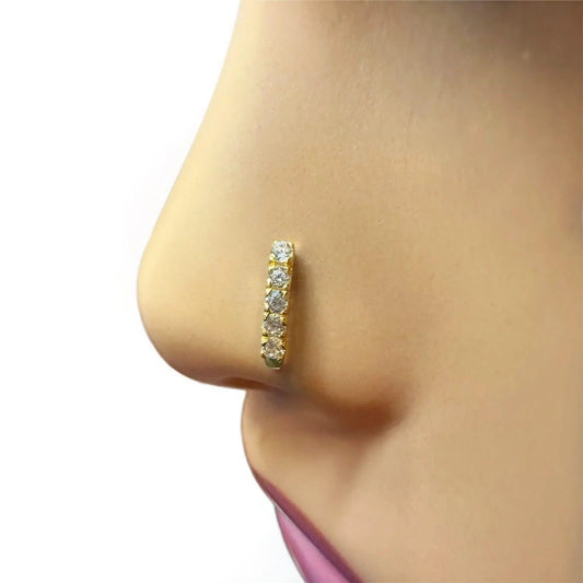 22ct Yellow Gold & Cubic Zirconia J-Bar Nose Studs/Nose Pin/Nose Piercing,10mm 