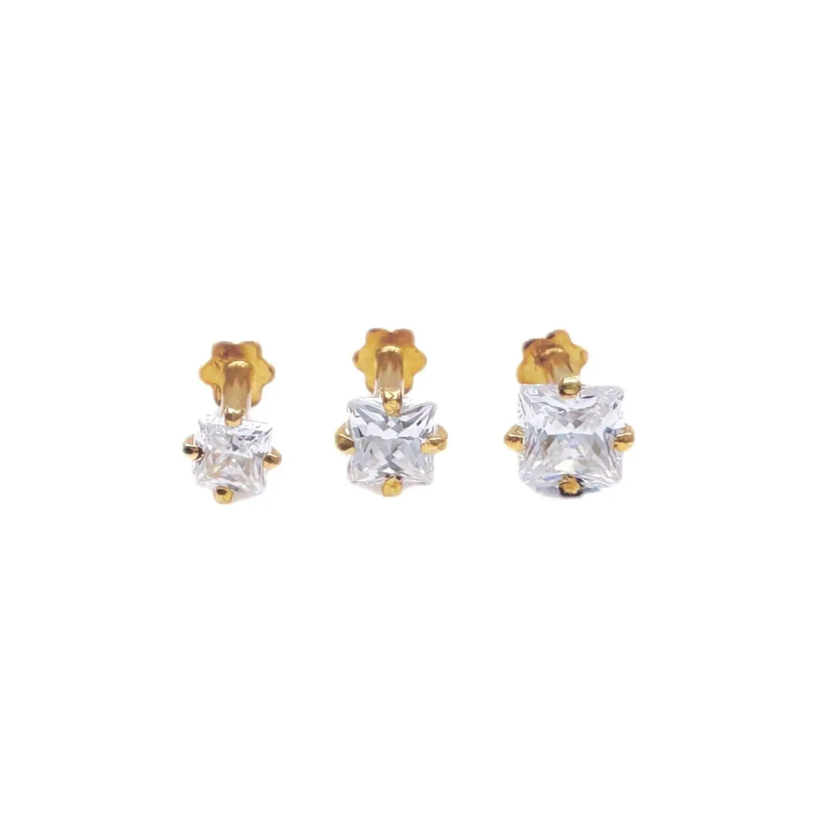 22ct Yellow Gold & Cubic Zirconia Nose Studs/Nose Pin/Screw Back (3MM-4MM) 