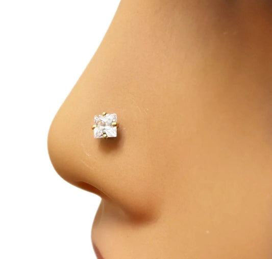 22ct Yellow Gold & Cubic Zirconia Nose Studs/Nose Pin/Screw Back (3MM-4MM) 
