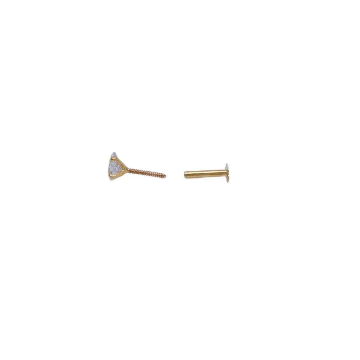 22ct Yellow Gold & Cubic Zirconia Nose Studs/Nose Pin/Screw Back (3MM-4MM) 