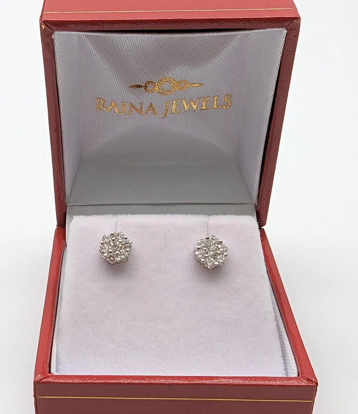 9ct White Gold Diamond Daisy Cluster Quarter Half Pair Stud Earrings 0.5cts 