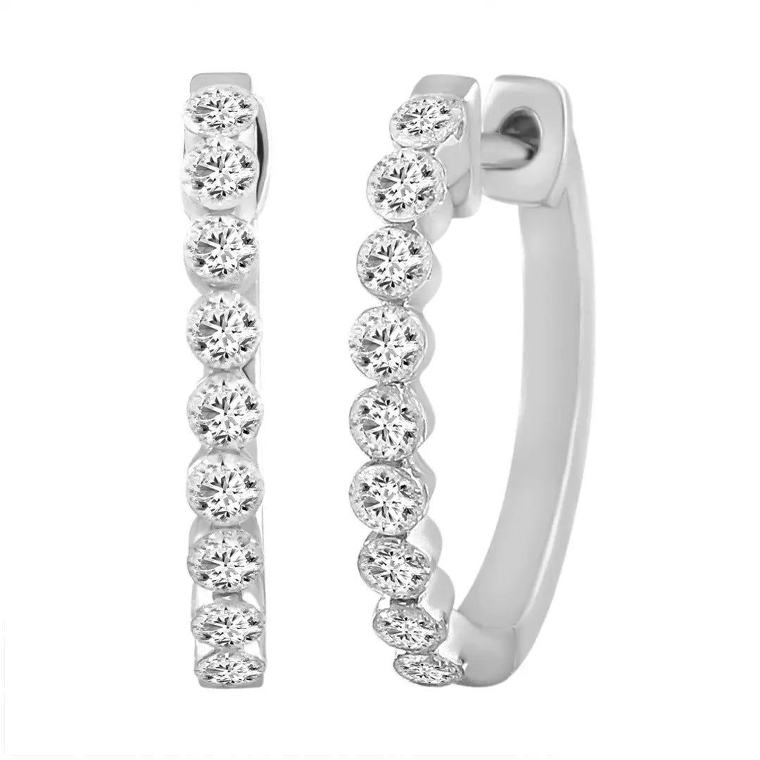 9ct White Gold Diamond Pair of Hoop Earrings 0.51ct 0.5mm wide 