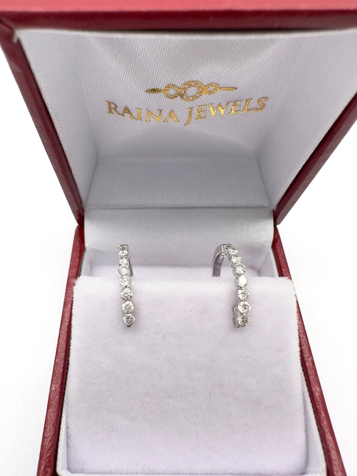 9ct White Gold Diamond Pair of Hoop Earrings 0.51ct 0.5mm wide 