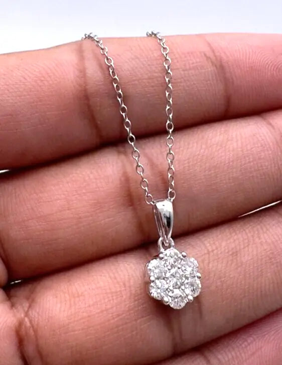 9ct White Gold Round Diamond  Pendant Chain Necklace 0.49ct 