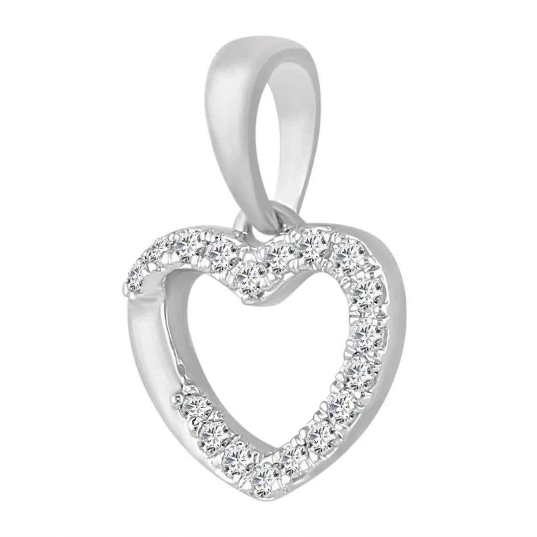 9ct White Gold & Natural Diamonds Heart Pendant with 9ct Chain 0.11ct 