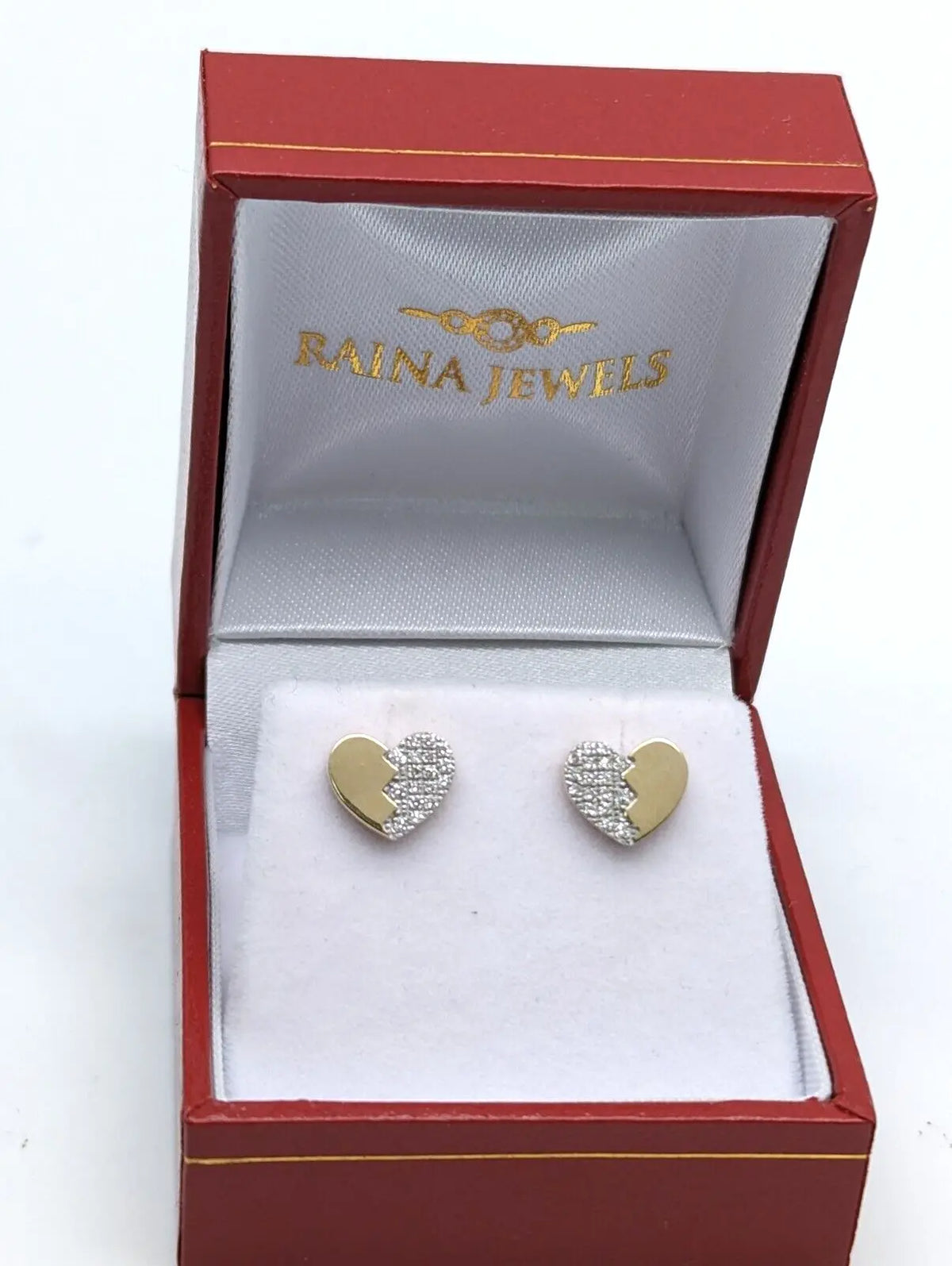 9ct Yellow Gold Natural Diamonds Heart Shaped Earrings Ear Studs 0.16ct 