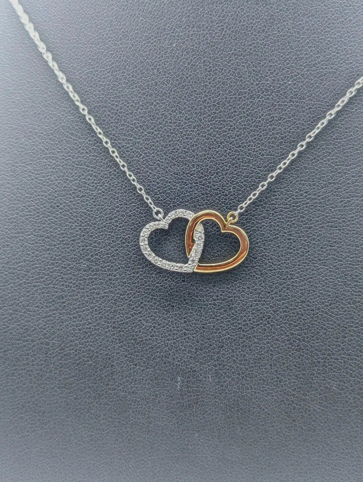 9ct Yellow Gold & Natural Diamonds Double Heart Pendant Necklace Chain 0.20cts 