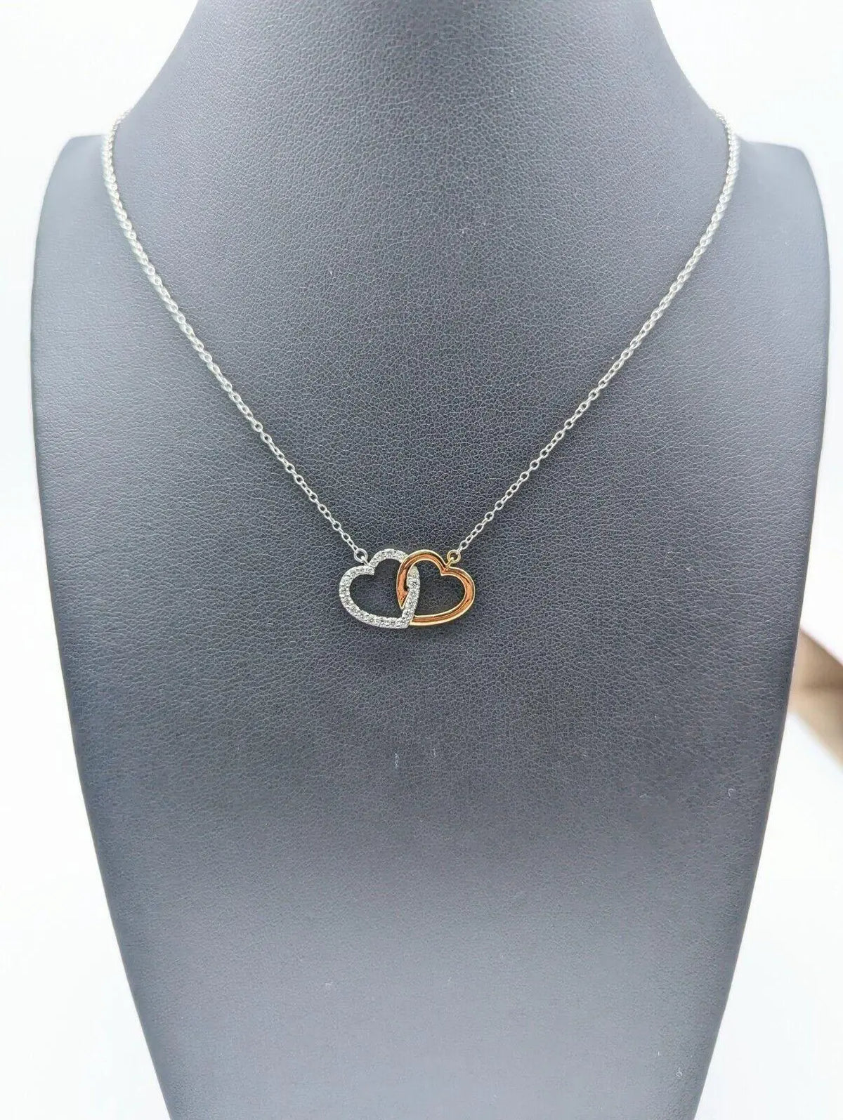9ct Yellow Gold & Natural Diamonds Double Heart Pendant Necklace Chain 0.20cts 