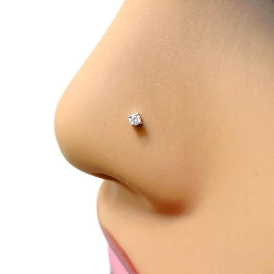 Diamond Nose Stud Wire Pin 18ct White / Yellow Gold 0.02 Carats 4-Claw Wire 1.7 mm  Diamond Nose Stud