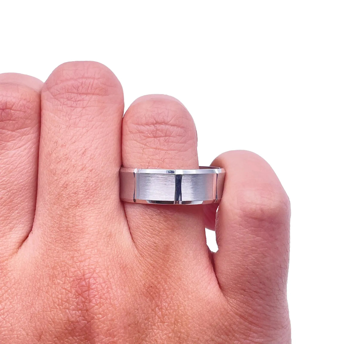 Mens Platinum Wedding Band 7mm Square Matt Finish & Bevelled Edges Heavy Weight 