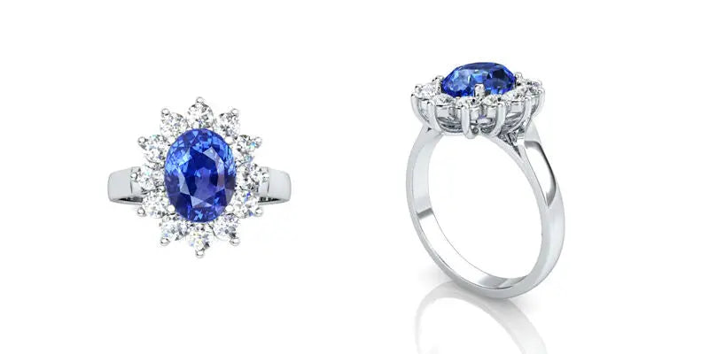 18ct White Gold Natural Blue Sapphire & Diamond Oval Cluster Ring 2.66 carats Raina Jewels